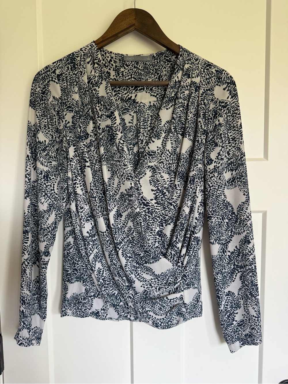 Women’s Navy and White Draped Crossover Blouse